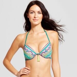 NWOT SHADE & SHORE | Teal Paisley Swim Top with Tassel 34B